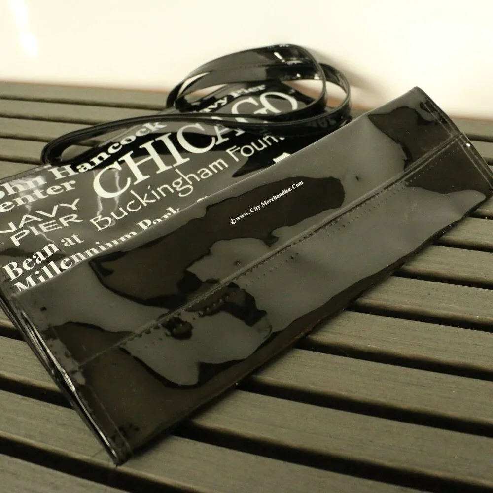 Chicago Landmark Vinyl Tote Bag, Shopping Bag, Souvenir Tote, Black and White - Picture 8 of 10